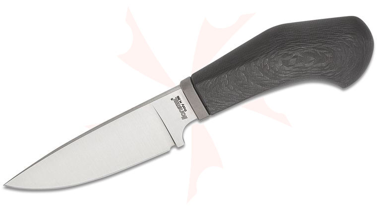 LionSteel Willy Pocket Fixed Blade Knife 3.11 inch M390 Satin Drop Point Blade, One-Piece Carbon Fiber Handle with Titanium Guard, Brown Leather Sheath