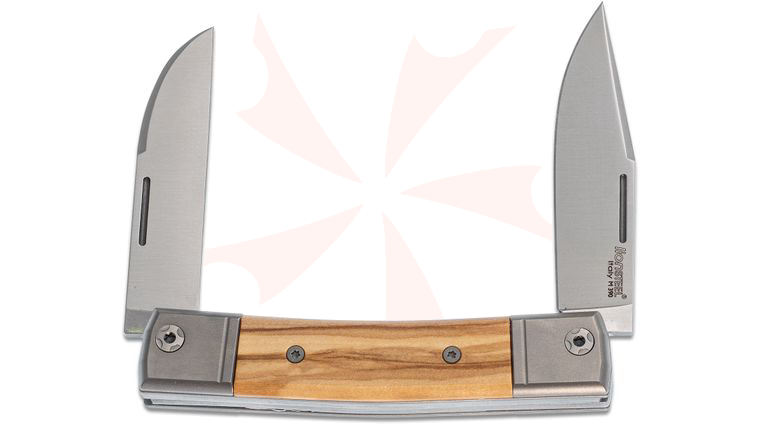 LionSteel bestMAN BM13 Traditional Folding Knife M390 Clip Point and Wharncliffe Blades, Olive Wood Handles with Titanium Bolsters