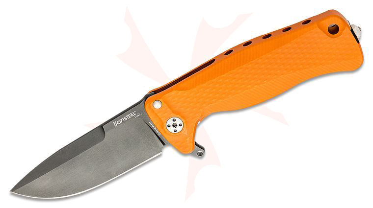 LionSteel SR-22A OB Integral Flipper Knife 3.15 inch Black Sleipner Drop Point Blade, Orange Aluminum Handle
