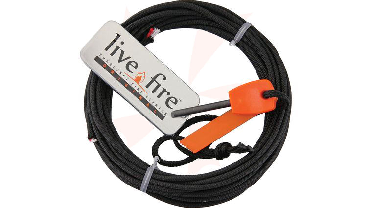 Live Fire Gear Ring O Fire, Live Fire Emergency Fire Starter, Black 550 FireCord Paracord, 25 Feet