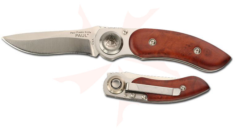 Lone Wolf Paul Presto Pocket Folder w/Burl-wood Handle & 2.4