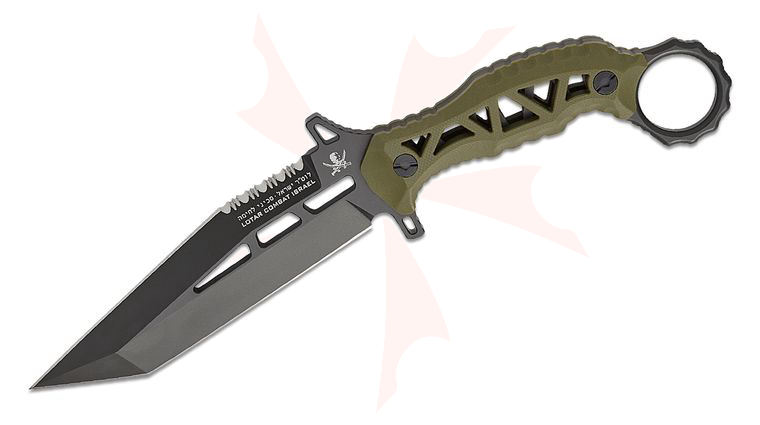 LOTAR Combat KHAOS Gen.2 REVENGER Custom MilSpec Elite PHANTOM Fixed Blade Knife 5.5 inch CPM-3V Matte Black DLC Double Edge Tanto, Milled IDF Ranger Green G10 Handles, Ranger Green Kydex Sheath