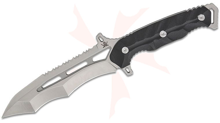 LOTAR Combat KHATOOL Gen.3 NEKAMAH IDF MilSpec Elite Fixed Blade Knife 6 inch CPM-S90V Brushed Satin Recurved Blade with Sawback, Milled Black G10 Handles, Kydex Sheath
