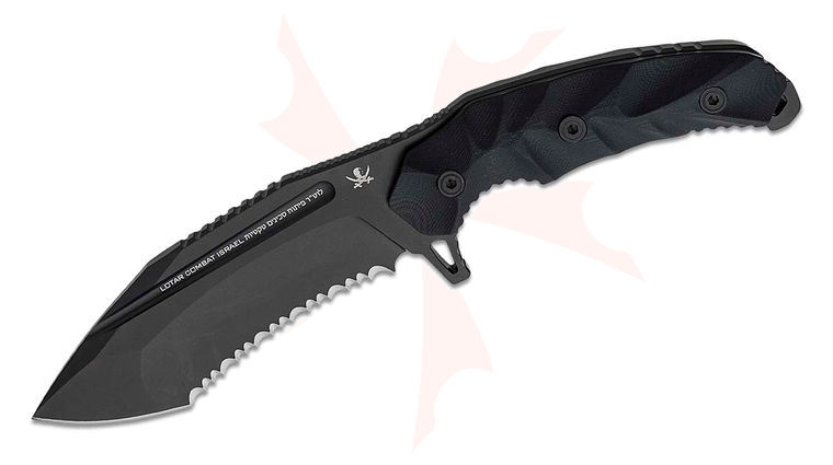 LOTAR Combat King KOBRA Gen.6 Sigma King Fixed Blade Knife 5.25 inch CPM-D2 Black DLC Recurve Tanto Serrated, Milled Black G10 Handles, Kydex Sheath