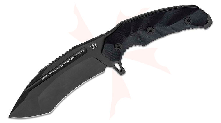 LOTAR Combat King KOBRA Gen.6 Sigma King Fixed Blade Knife 5.25 inch CPM-D2 Black DLC Recurve Tanto Plain, Milled Black G10 Handles, Kydex Sheath