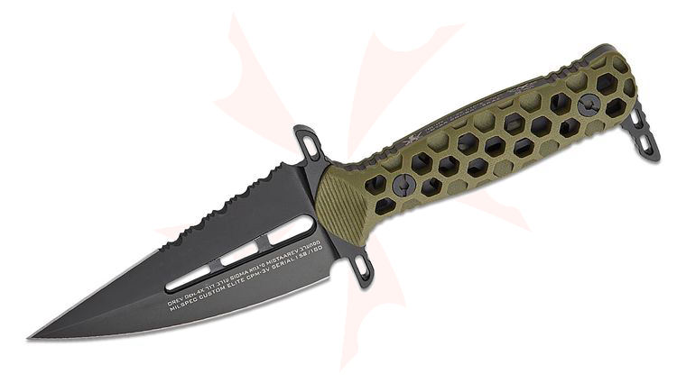 LOTAR Combat OREV Gen.4X SIGMA MilSpec Custom Elite Fixed Blade Knife 4.1 inch CPM-3V Ghost Black DLC Double Edge Scimitar, Skeletonized Ranger Green G10 Handles, Kydex Sheath - MISTAAREV OPERATOR