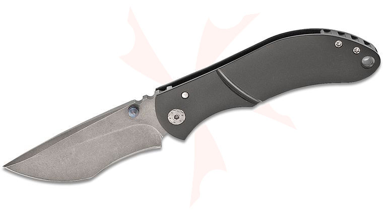 Melvin Lozada Custom Bandido 3.0 Folding Knife 3 inch CPM-3V Stonewashed Blade, Black Gun Kote Titanium Handles, Black Timascus Clip