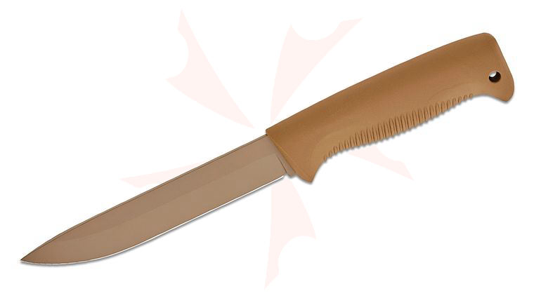 Peltonen Knives M95 Finnish Ranger Puukko Fixed Blade Knife 5.75 inch 80CRV2 Coyote Tan Drop Point Blade, Coyote Tan TPE Handle, Plastic Sheath