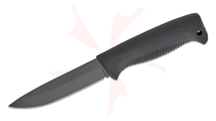 Peltonen Knives M07 Finnish Ranger Puukko Fixed Blade Knife 4.625 inch 80CRV2 Black Drop Point Blade, Black TPE Handle, Plastic Sheath