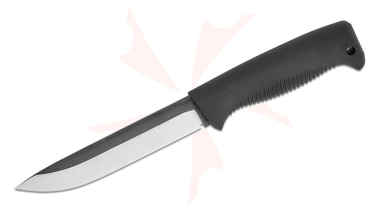 Peltonen Knives M95 Finnish Ranger Puukko Fixed Blade Knife 5.75 inch 80CRV2 Two-Tone Drop Point Blade, Black TPE Handle, Plastic Sheath