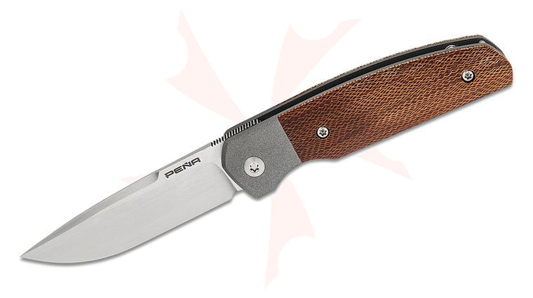 Enrique Pena Custom Caballero Front Flipper Knife 2.75 inch CPM-154 Hand Rubbed Drop Point Blade, Brown Canvas Micarta Handles with Titanium Bolsters and Timascus Clip