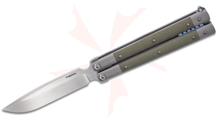 Enrique Pena Custom Pena-Song Balisong Butterfly Knife 4.45 inch CPM-154 Hand Rubbed Satin Blade, Titanium Handles with OD Green Micarta Inlays