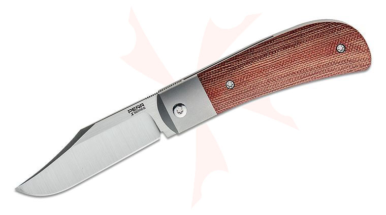 Enrique Pena X Series Lanny's Clip Front Flipper Knife 3.15 inch M390 Clip Point Blade, Burnt Orange Canvas Micarta Handles with Titanium Bolsters - KnifeCenter Exclusive