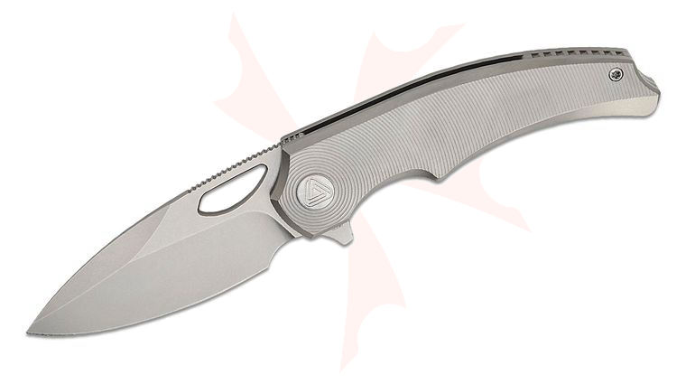Penrose Knives Otarida Frame Lock Flipper Knife 3.14 inch Bohler M390 Stonewashed Drop Point Blade, Stonewashed Titanium Handles