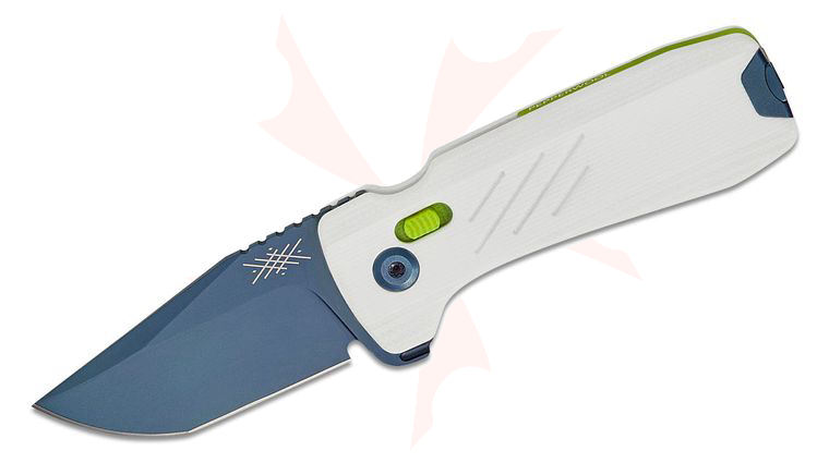 Pepperwool Merino MM Crossbar Lock Flipper Knife 2.125 inch S35VN Blue TiNi Tanto Blade, White G10 Handles