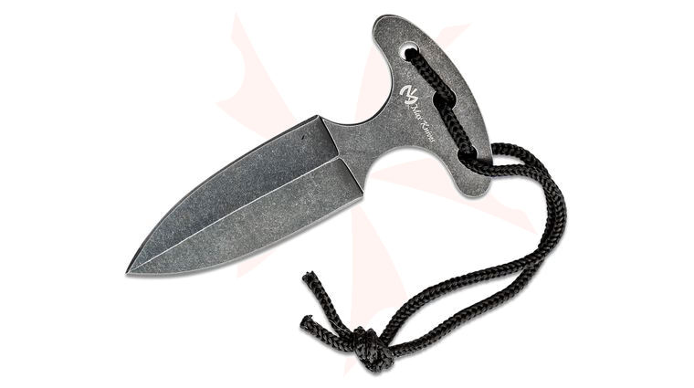 Fred Perrin Mini Push Dagger Knife 2.5 inch Black Stonewashed Double Edge Blade, One-Piece Construction, Kydex Sheath