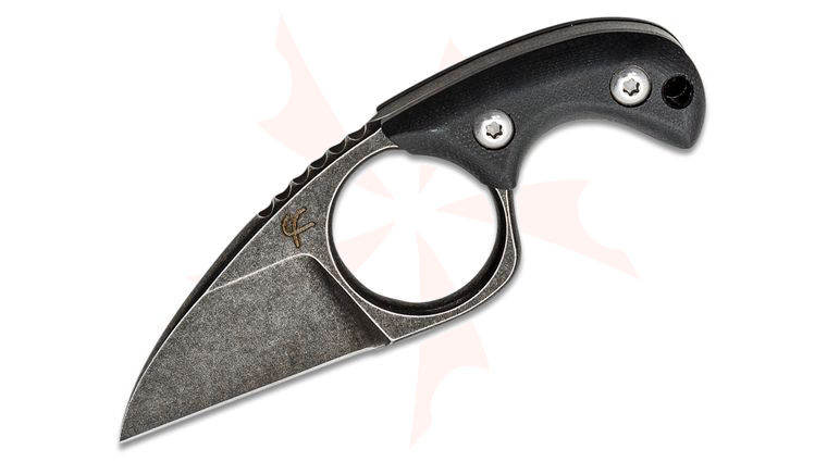 Fred Perrin Shorty Neck Knife 1.63 inch Black Stonewashed Wharncliffe Blade, Black G10 Handles, Kydex Sheath