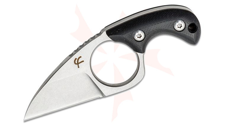 Fred Perrin Shorty Neck Knife 1.63 inch Stonewashed Wharncliffe Blade, Black G10 Handles, Kydex Sheath