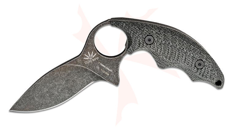 Fred Perrin La Griffe Fixed Blade Knife 3.5 inch Black Stonewashed Drop Point Blade, Black Canvas Micarta Handles, Kydex Sheath