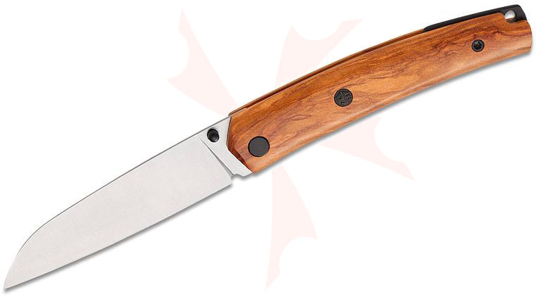 Petrified Fish PF719 Patte V2 Liner Lock Folding Knife 3.43 inch 14C28N Satin Sheepsfoot Blade, Olive Wood Handles