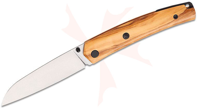 Petrified Fish PF719 Patte V2 Liner Lock Folding Knife 3.43 inch 14C28N Stonewashed Sheepsfoot Blade, Olive Wood Handles