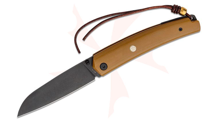 Petrified Fish PF719 Patte Linerlock Folding Knife 3.35 inch Sandvik 12C27 Black Stonewashed Sheepsfoot Blade, Sculpted Brown G10 Handles