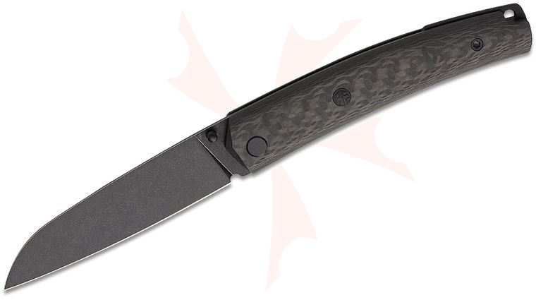 Petrified Fish PF719 Patte V2 Liner Lock Folding Knife 3.43 inch 14C28N Black Stonewashed Sheepsfoot Blade, Carbon Fiber Handles