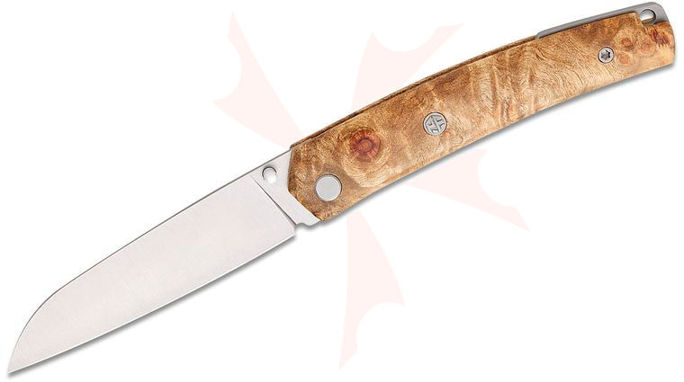 Petrified Fish PF719 Patte V2 Liner Lock Folding Knife 3.43 inch 14C28N Satin Sheepsfoot Blade, White Burl Wood Handles