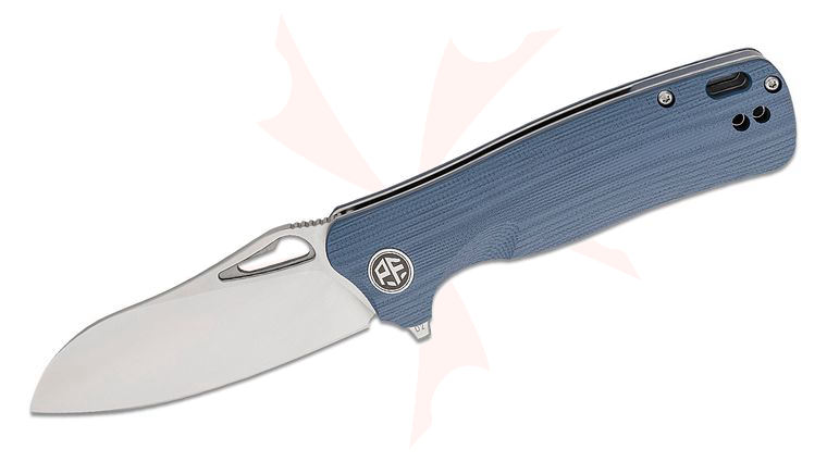 Petrified Fish PF868 Bunta Linerlock Flipper Knife 3.35 inch D2 Satin Sheepsfoot Blade, Sculpted Gray G10 Handles
