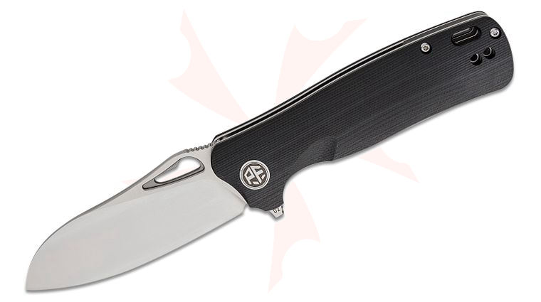 Petrified Fish PF868 Bunta Linerlock Flipper Knife 3.35 inch D2 Satin Sheepsfoot Blade, Sculpted Black G10 Handles