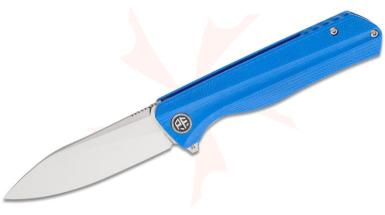 Petrified Fish PF818 Forward Linerlock Flipper Knife 3.54 inch D2 Satin Drop Point Blade, Sculpted Blue G10 Handles