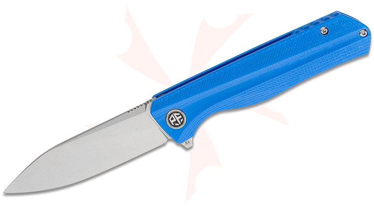 Petrified Fish PF818 Forward Linerlock Flipper Knife 3.54 inch D2 Stonewashed Drop Point Blade, Sculpted Blue G10 Handles