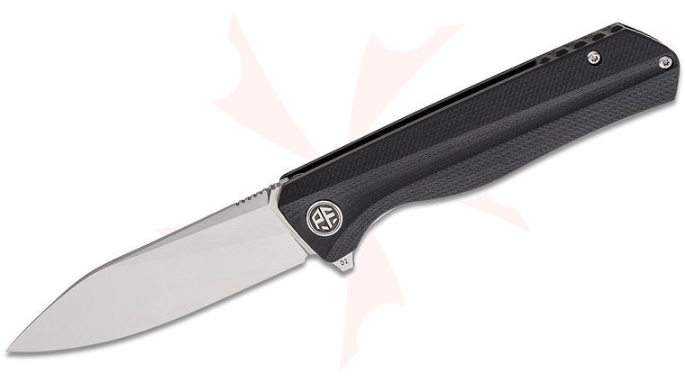 Petrified Fish PF818 Forward Linerlock Flipper Knife 3.54 inch D2 Satin Drop Point Blade, Sculpted Black G10 Handles