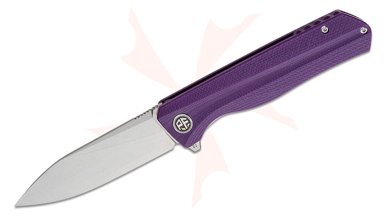 Petrified Fish PF818 Forward Linerlock Flipper Knife 3.54 inch D2 Stonewashed Drop Point Blade, Sculpted Purple G10 Handles