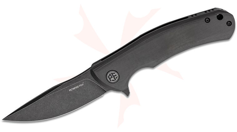 Petrified Fish PF949 Warrior Linerlock Flipper Knife 3.54 inch K110 (D2) Black Stonewashed Drop Point Blade, Vertical Carbon Fiber Handles