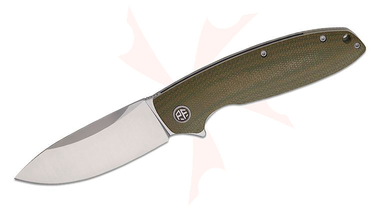 Petrified Fish PFB01 Terra Liner Lock Flipper Knife 3.54 inch D2 Satin Drop Point Blade, Green Micarta Handles