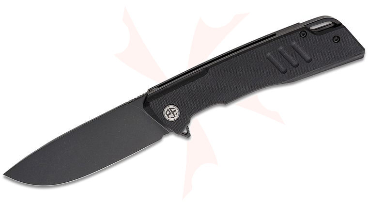 Petrified Fish PFB02 Loco Linerlock Flipper Knife 3.7 inch D2 Black Stonewashed Drop Point Blade, Black G10 Handles