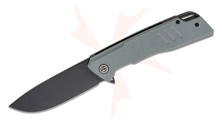 Petrified Fish PFB02 Loco Linerlock Flipper Knife 3.7 inch D2 Black Stonewashed Drop Point Blade, Gray G10 Handles