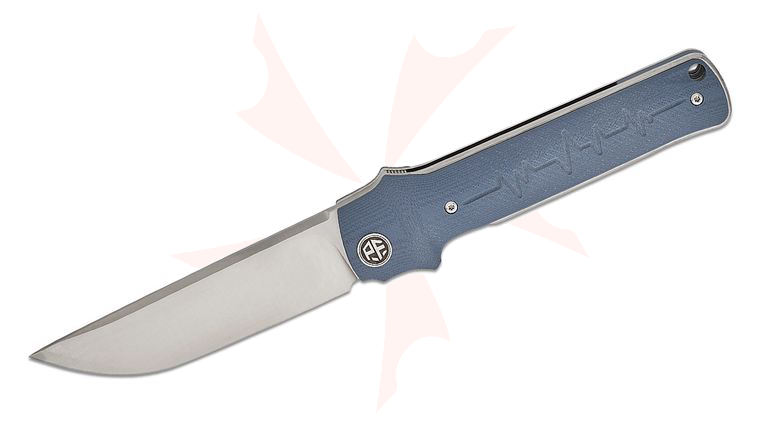 Petrified Fish PFB04 Tena Front Flipper Knife 3.82 inch D2 Satin Drop Point Blade, Gray Blue G10 Handles