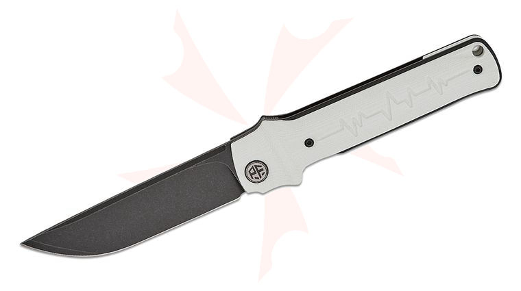 Petrified Fish PFB04 Tena Front Flipper Knife 3.82 inch D2 Black Stonewashed Drop Point Blade, White G10 Handles