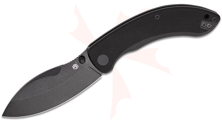 Petrified Fish PFB06 Zonda Liner Lock Folding Knife 3.74 inch 14C28N Black Stonewashed Nessmuk Blade, Black G10 Handles