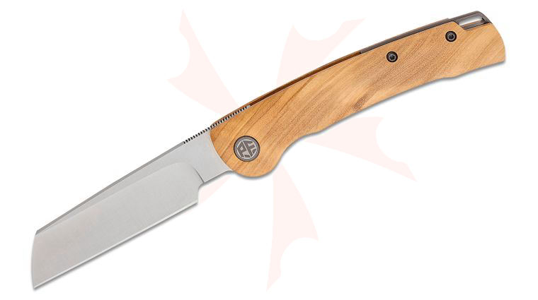 Petrified Fish PFE04 Scholar Linerlock Front Flipper Knife 3.7 inch 154CM Satin Razor Blade, Olive Wood Handles