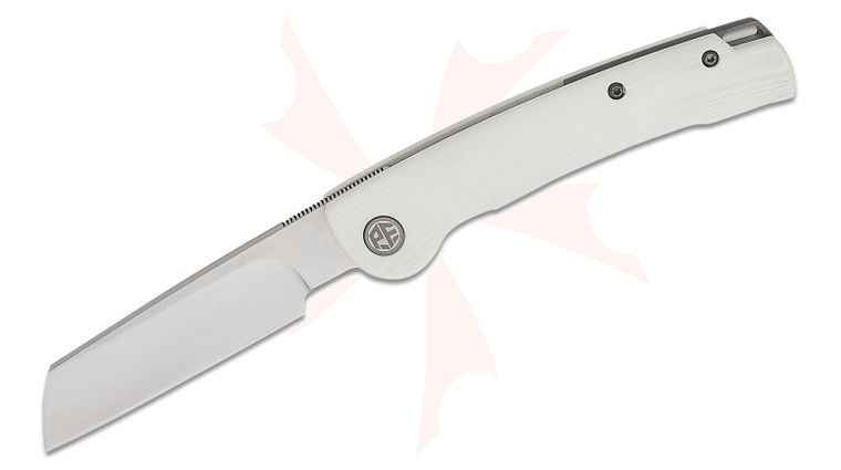 Petrified Fish PFE04 Scholar Linerlock Front Flipper Knife 3.7 inch 154CM Satin Razor Blade, White G10 Handles