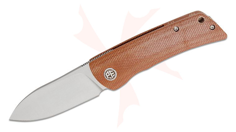 Petrified Fish PFE05 Flavorist Linerlock Front Flipper Knife 3.07 inch K110 (D2) Satin Spear Point Blade, Brown Micarta Handles