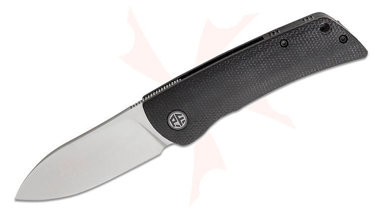 Petrified Fish PFE05 Flavorist Linerlock Front Flipper Knife 3.07 inch K110 (D2) Satin Spear Point Blade, Black Micarta Handles