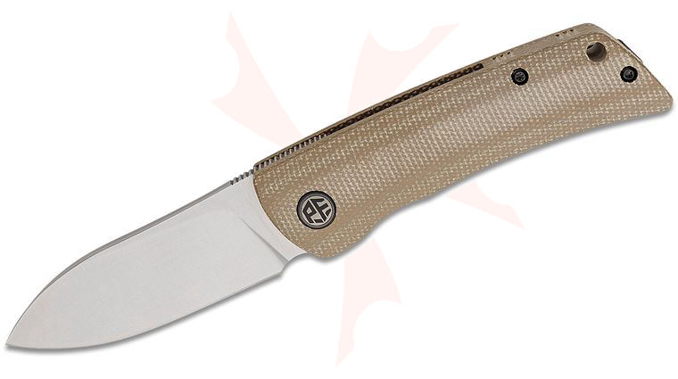Petrified Fish PFE05 Flavorist Linerlock Front Flipper Knife 3.07 inch K110 (D2) Satin Spear Point Blade, Khaki Micarta Handles