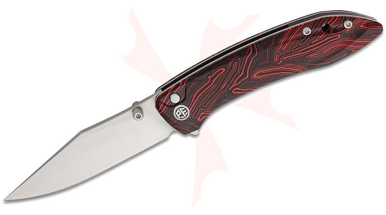 Petrified Fish PFE08 Grow Button Lock Flipper Knife 3.62 inch K110 (D2) Satin Clip Point Blade, Black/Red Coral G10 Handles