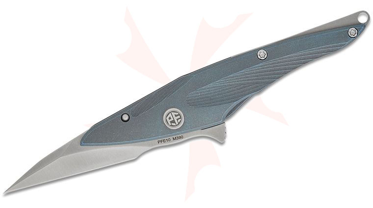 Petrified Fish PFE10 Hummingbird Frame Lock Flipper Knife 1.06 inch M390 Satin Wharncliffe Blade, Blue Titanium Handles