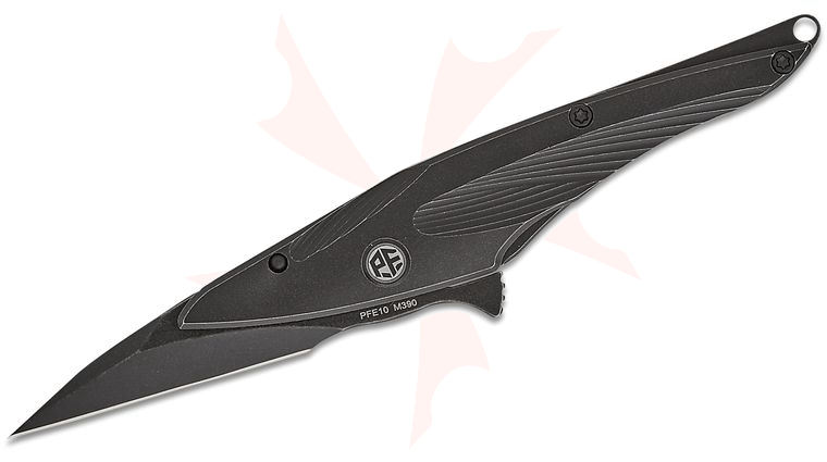 Petrified Fish PFE10 Hummingbird Frame Lock Flipper Knife 1.06 inch M390 Black Wharncliffe Blade, Black Titanium Handles