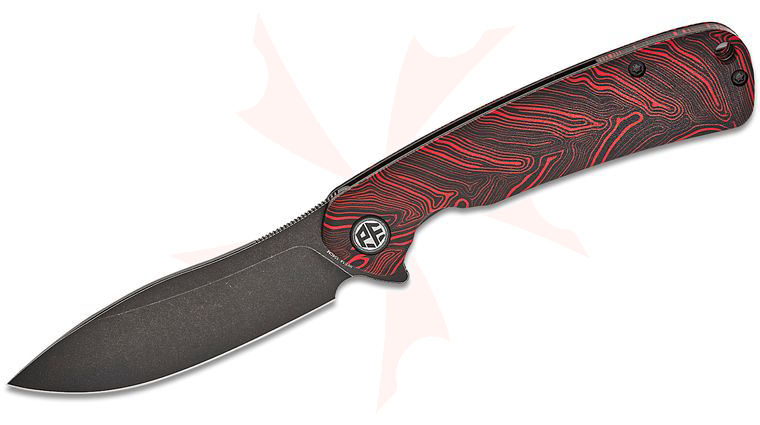 Petrified Fish PFE14 Rogue Liner Lock Flipper Knife 3.43 inch 154CM Black Stonewashed Drop Point Blade, Red G-Mascus Handles